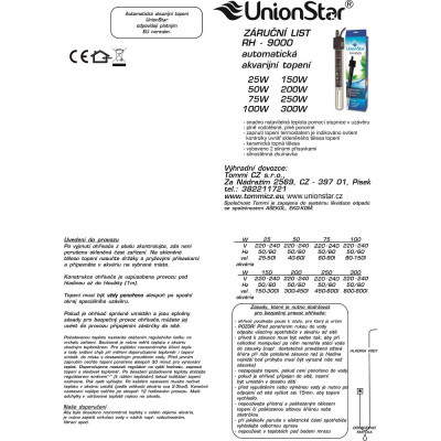 návod topítko do akvária RH 9000 5W
