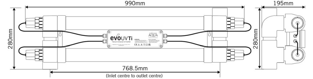 rozměry evo 110 Watt Titanium UV Clarifier