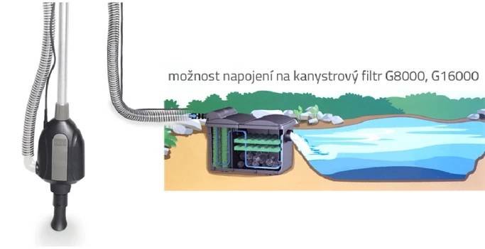 jezírkový vysavač připojený na filtr